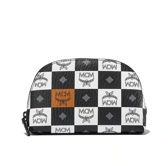 MCM checkered cosmetic pouch 150th anniversary aren bag exclusive ex cond - Picture 1 of 8
